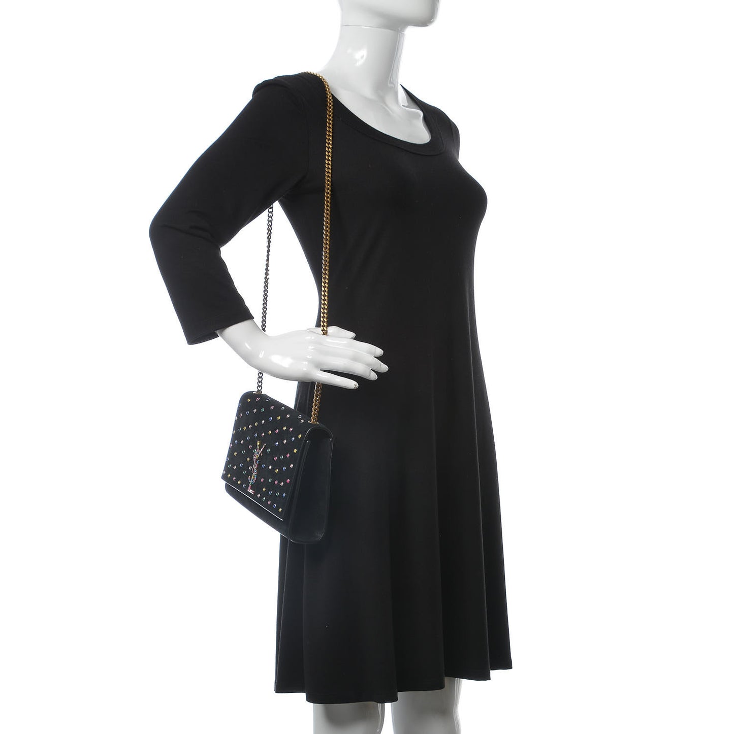 Suede Crystal Medium Classic Monogram Kate Satchel Black