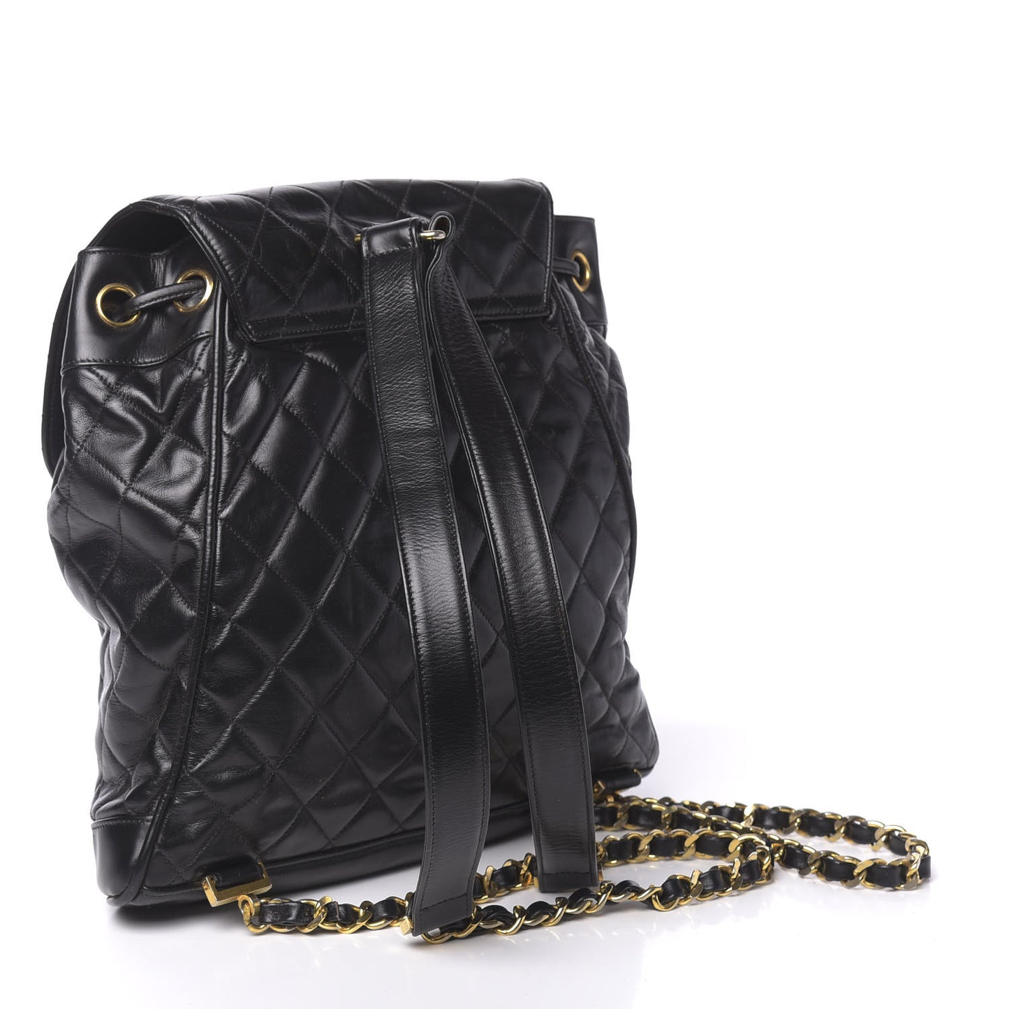 Lambskin Quilted Drawstring Backpack Black