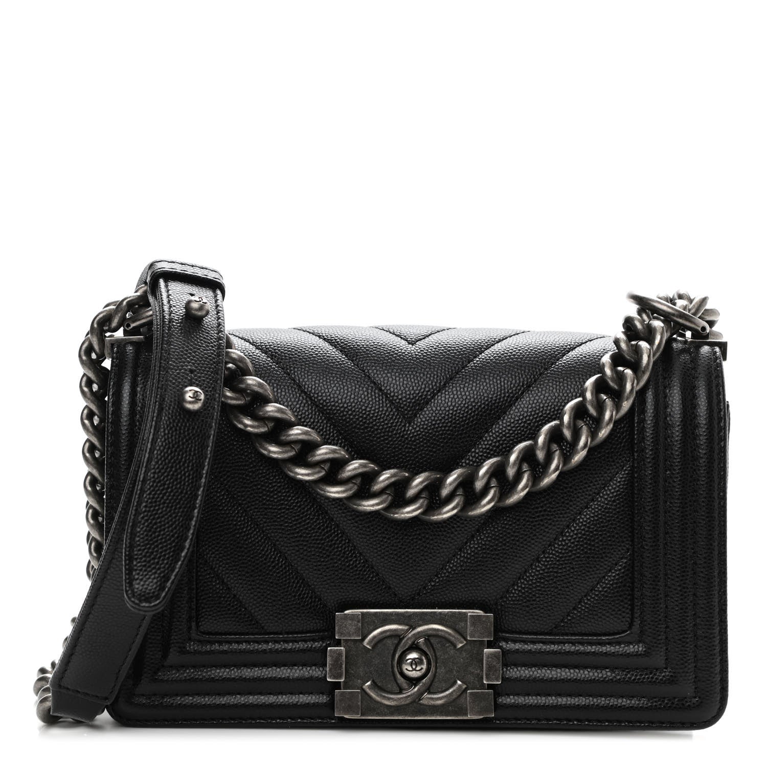 Chanel Caviar Chevron Quilted Small Boy Flap Black 1 of 10