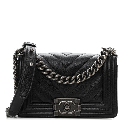 Chanel Caviar Chevron Quilted Small Boy Flap Black 1 of 10