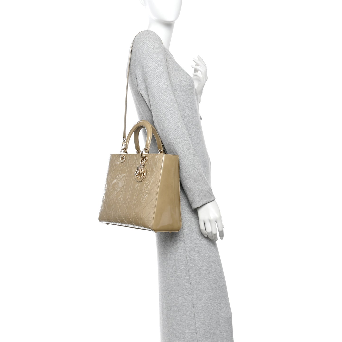 Patent Cannage Stitched Large Lady Dior Beige