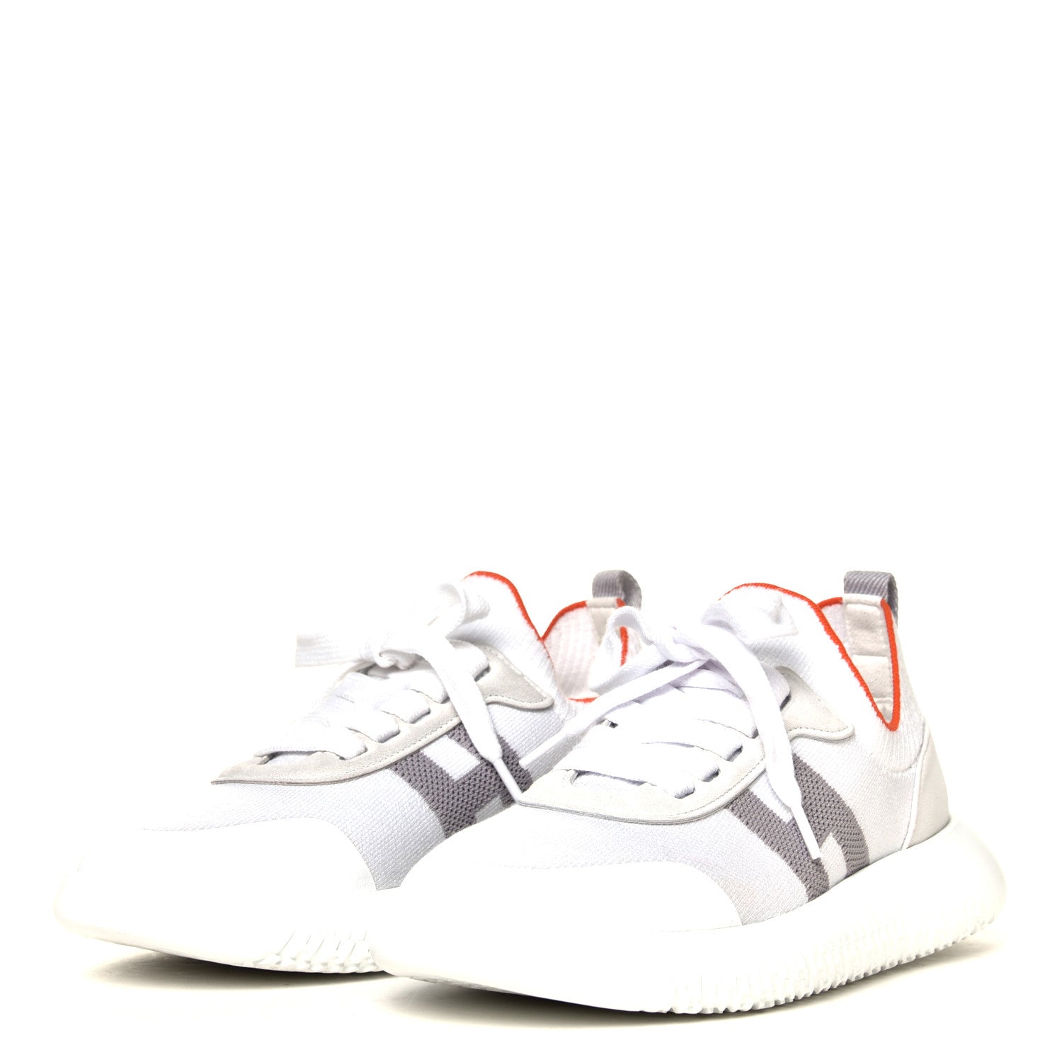 Hermes Knit Suede Goatskin Womens Crew Sneakers 35 White Gris 2 of 6