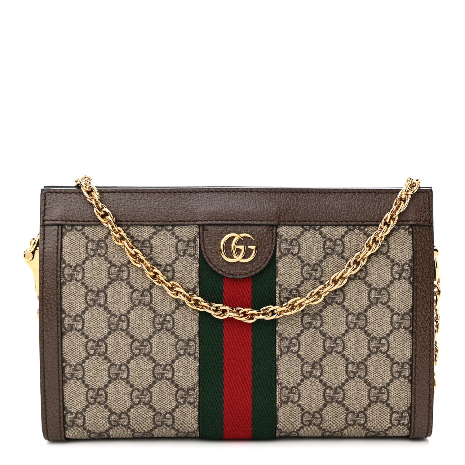 Gucci GG Supreme Monogram Web Small Ophidia Chain Shoulder Bag Brown 1 of 14