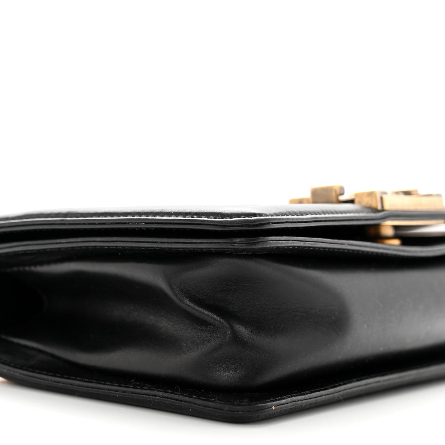 Glazed Calfskin Small Boy Flap Black
