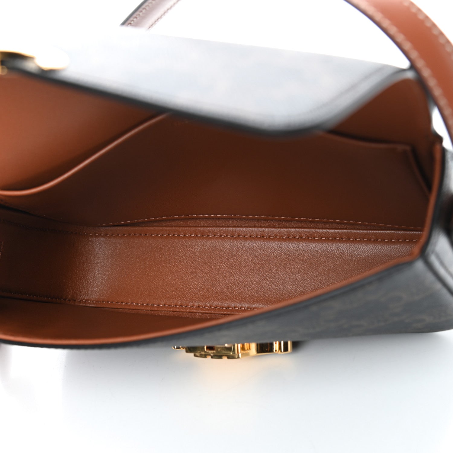 Celine Canvas Calfskin Triomphe Shoulder Bag Tan 5 of 9