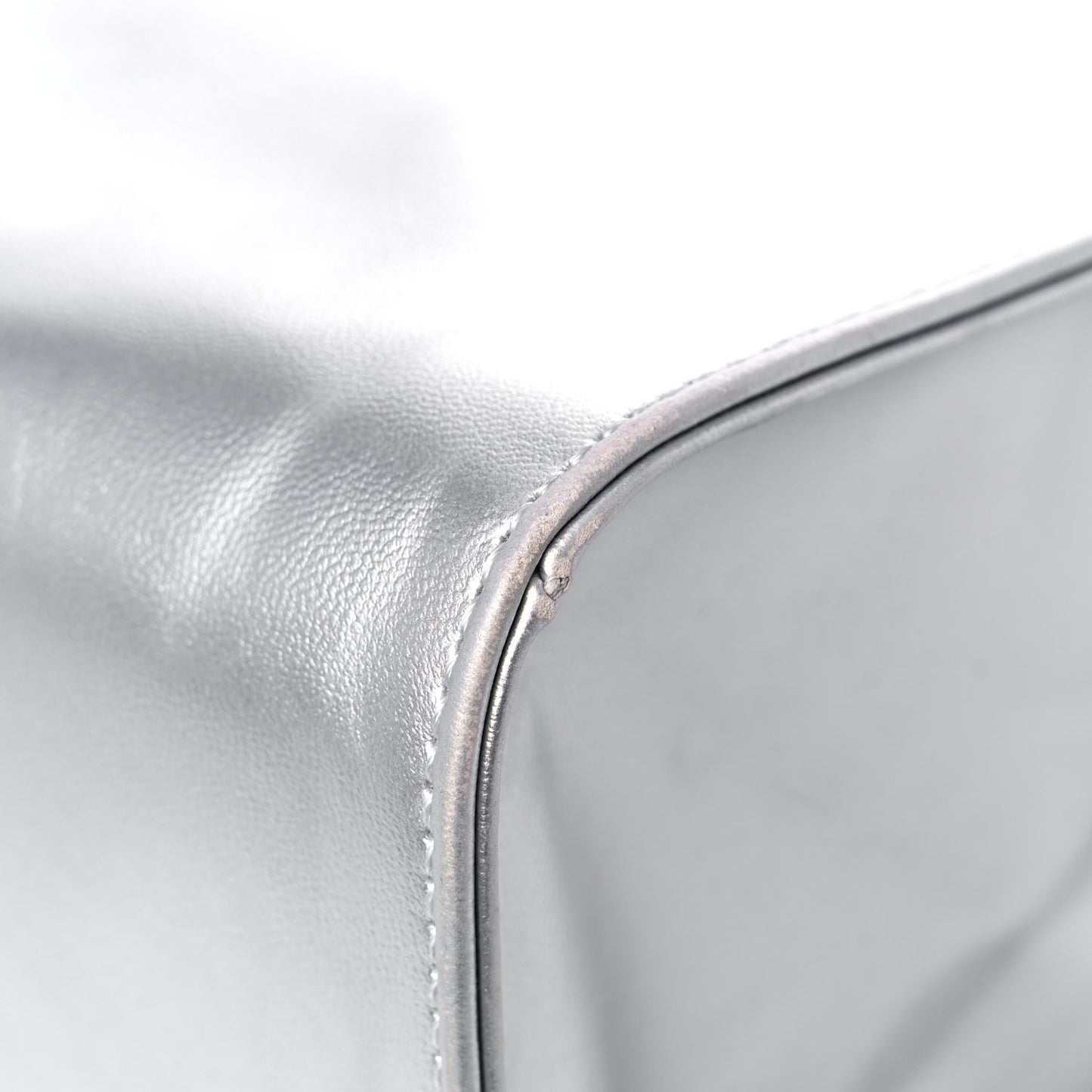 Metallic Vegan Leather Medium Shopping Bag Silver