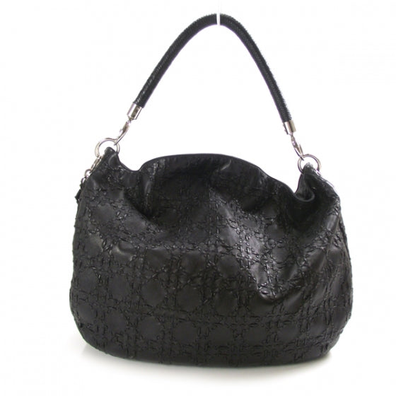Lambskin Cannage Stitched Hobo Black