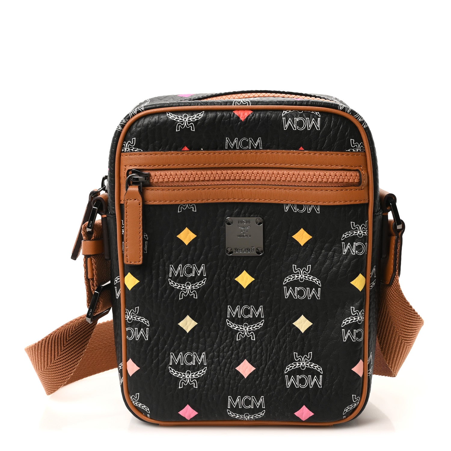MCM Skyoptic Visetos Camera Crossbody Bag Spectrum Diamond Black Cognac 1 of 9