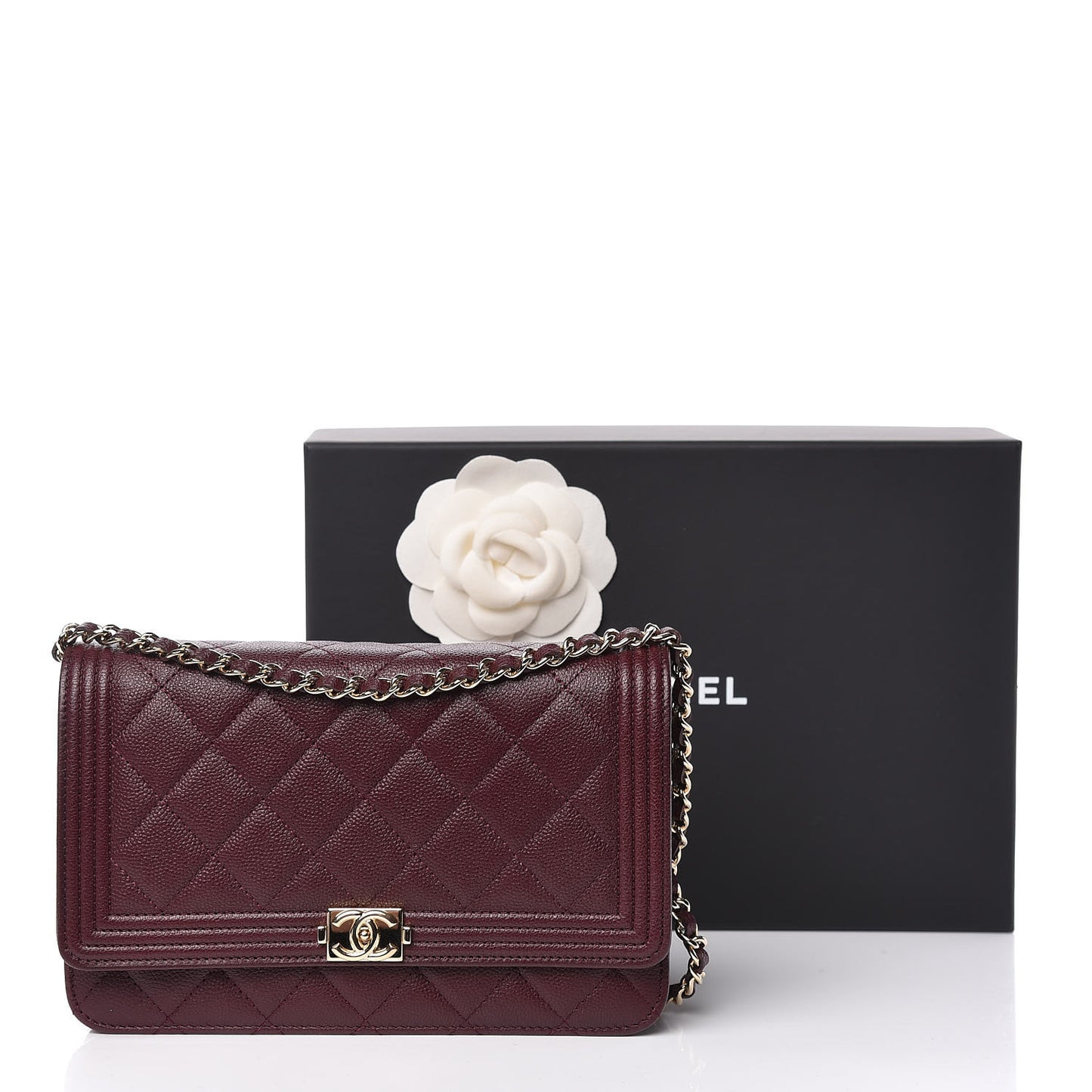 Caviar Quilted Boy Wallet On Chain WOC Dark Purple
