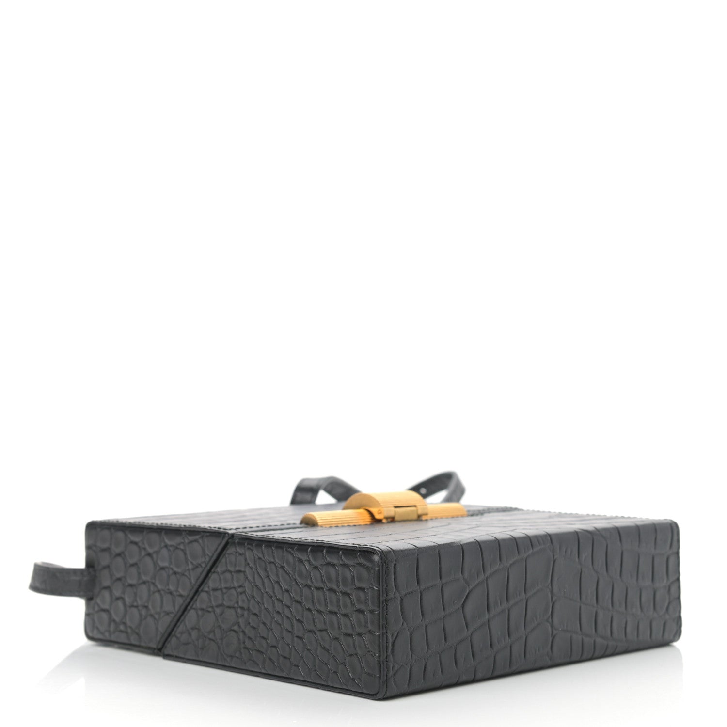 Bottega Veneta Calfskin Crocodile Embossed Daisey Box Clutch Black 4 of 9