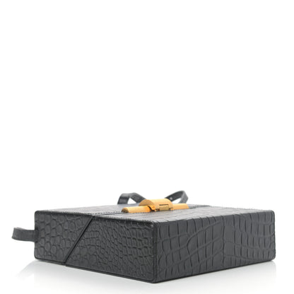 Bottega Veneta Calfskin Crocodile Embossed Daisey Box Clutch Black 4 of 9