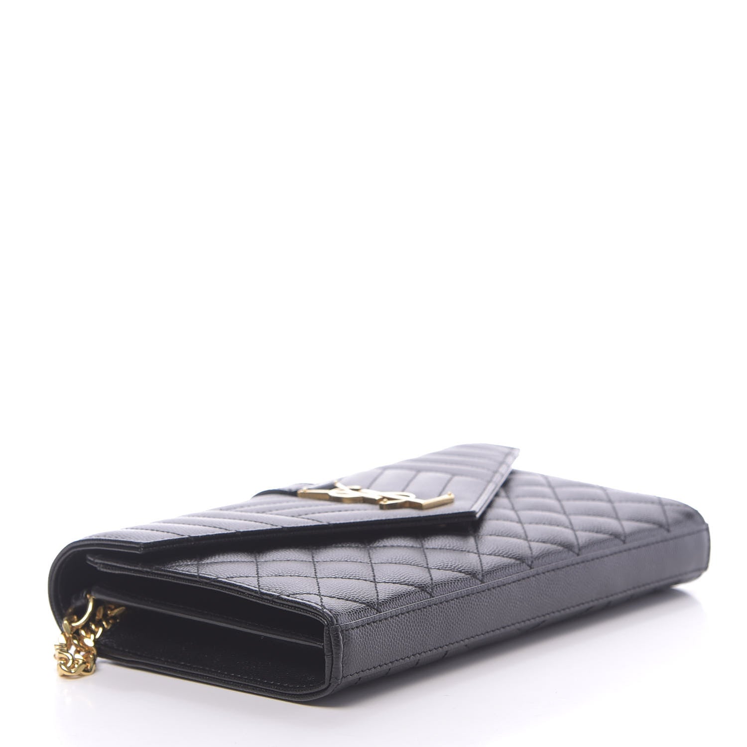 Saint Laurent Grain De Poudre Mixed Matelasse Triquilt Monogram Chain Wallet Black 5 of 11