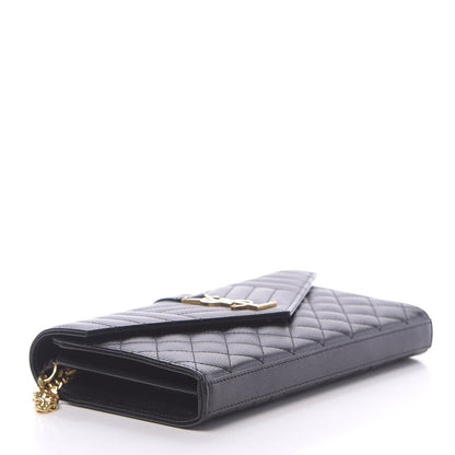 Saint Laurent Grain De Poudre Mixed Matelasse Triquilt Monogram Chain Wallet Black 5 of 11