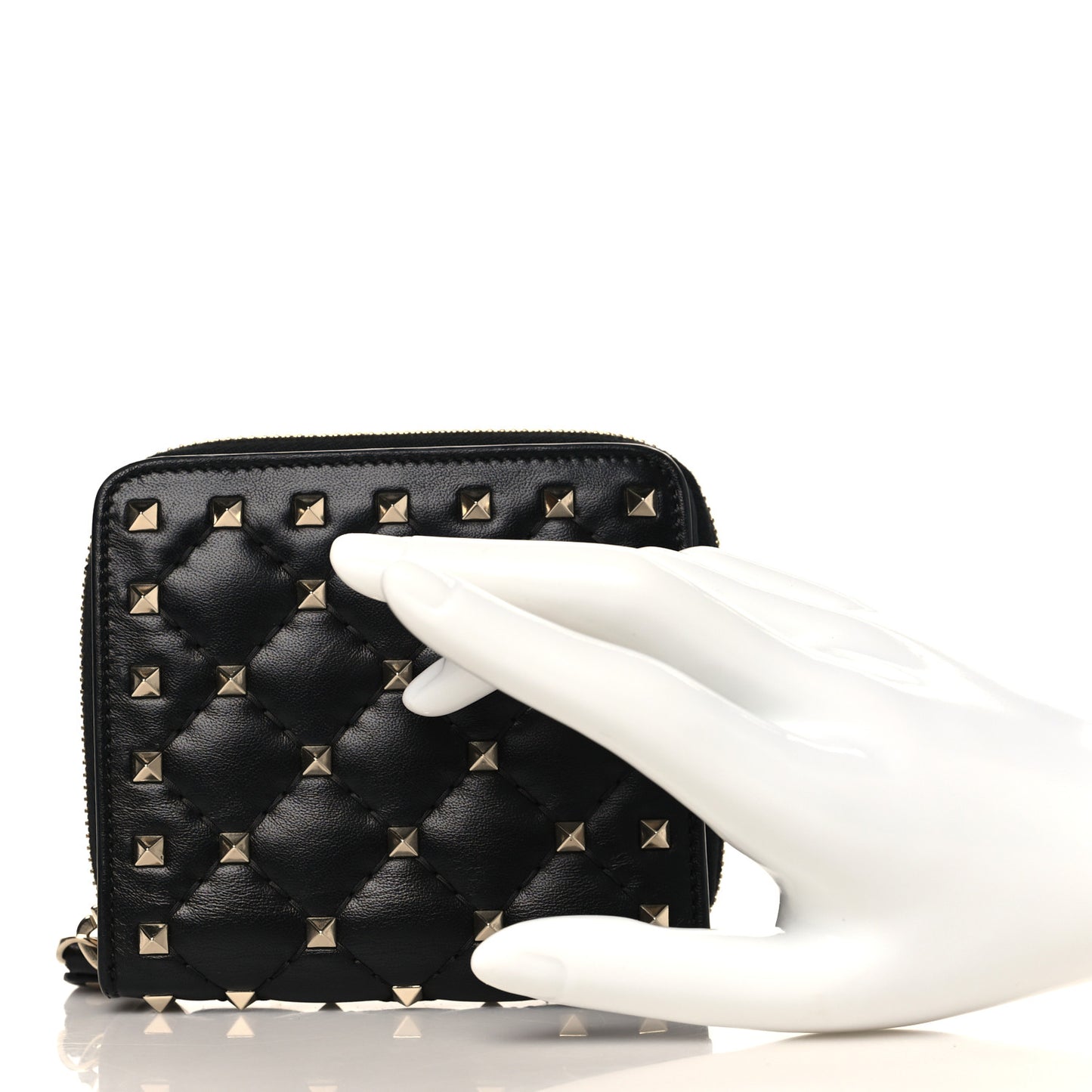 Nappa Rockstud Spike Zip Card Holder Black