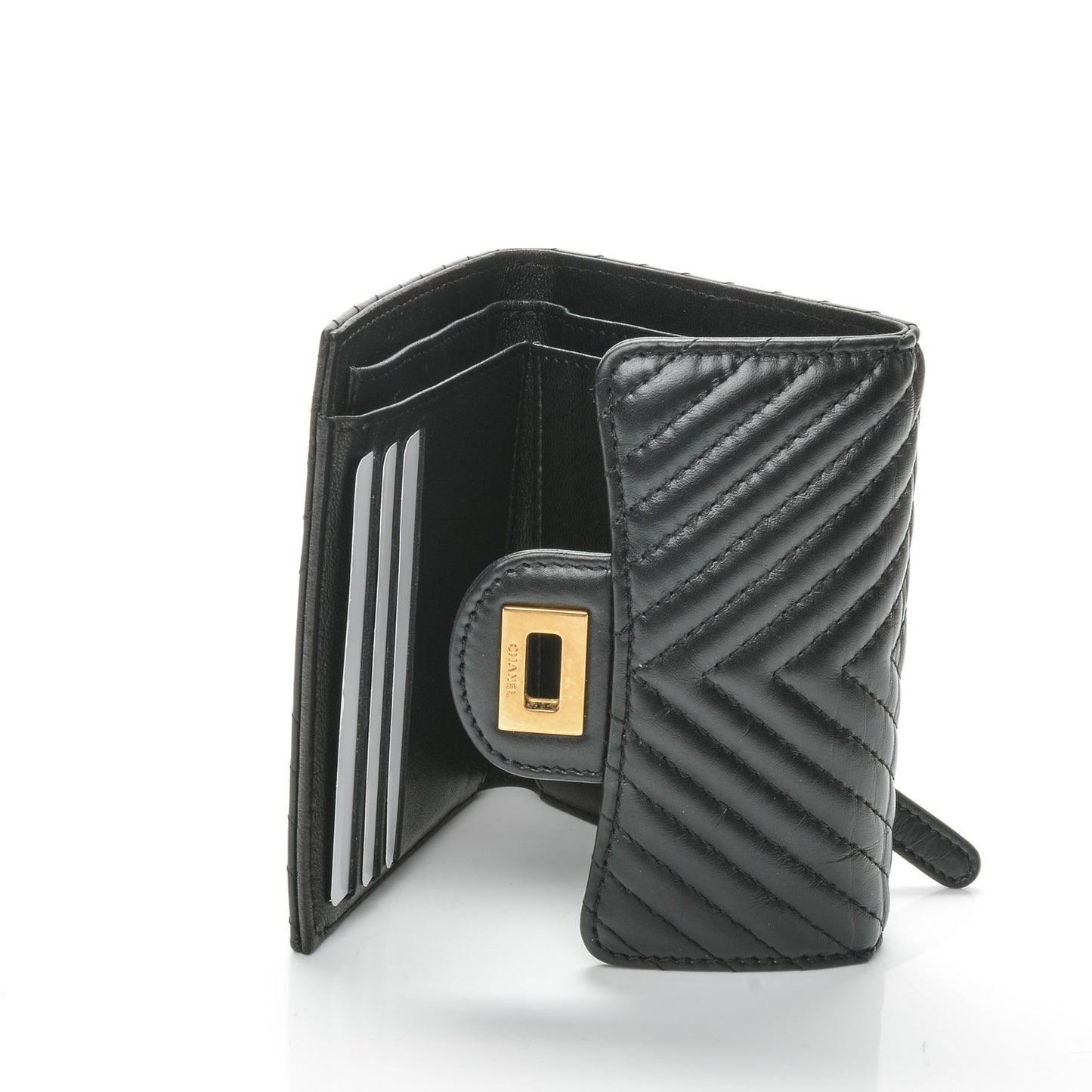 Aged Calfskin Chevron Reissue Compact Wallet Black