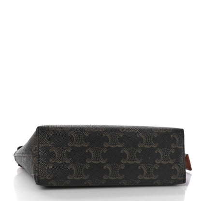 Celine Triomphe Canvas Calfskin Cosmetic Pouch Tan 4 of 7