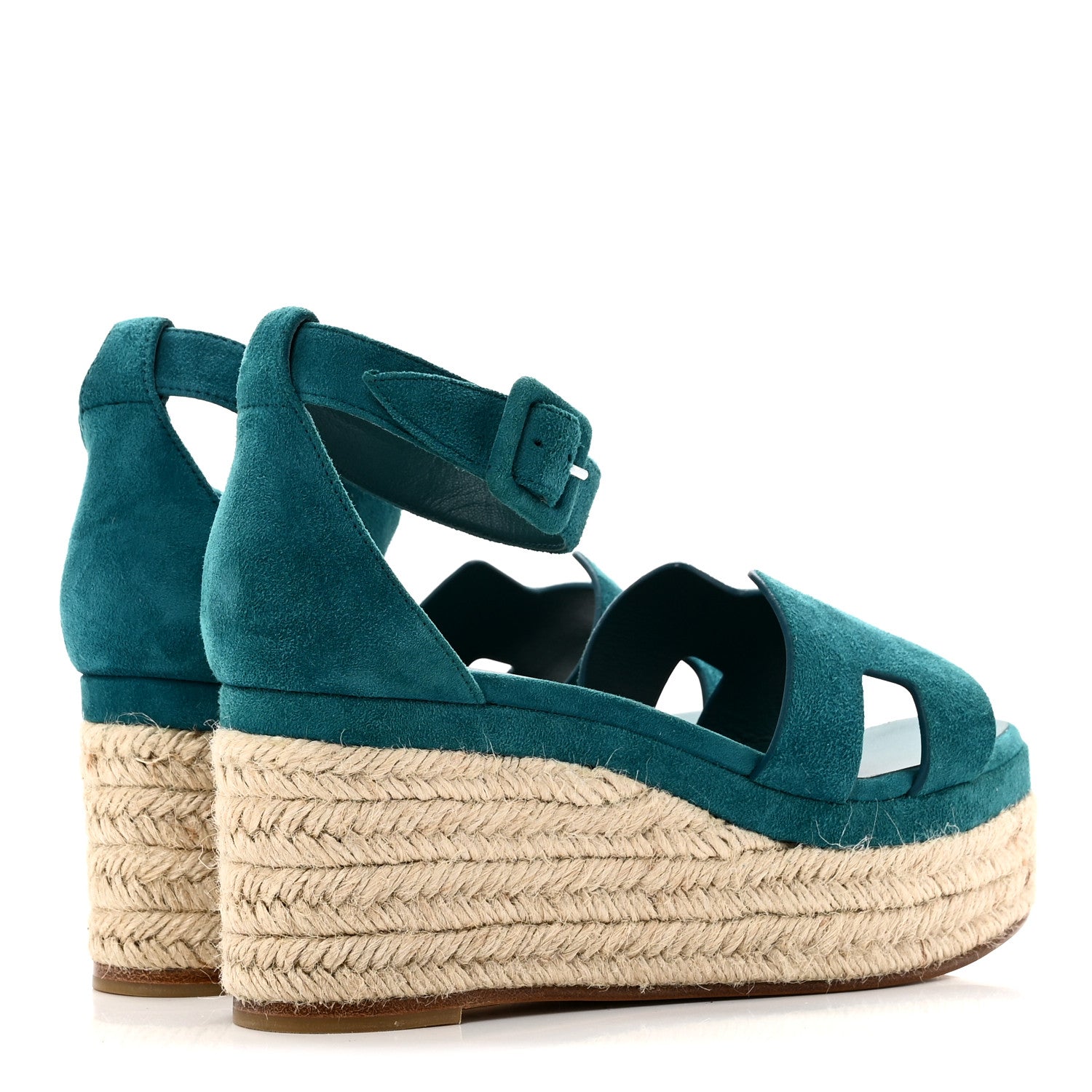Hermes Suede Goatskin Elda Espadrille Wedge Sandals 38 Vert Oxford 5 of 10