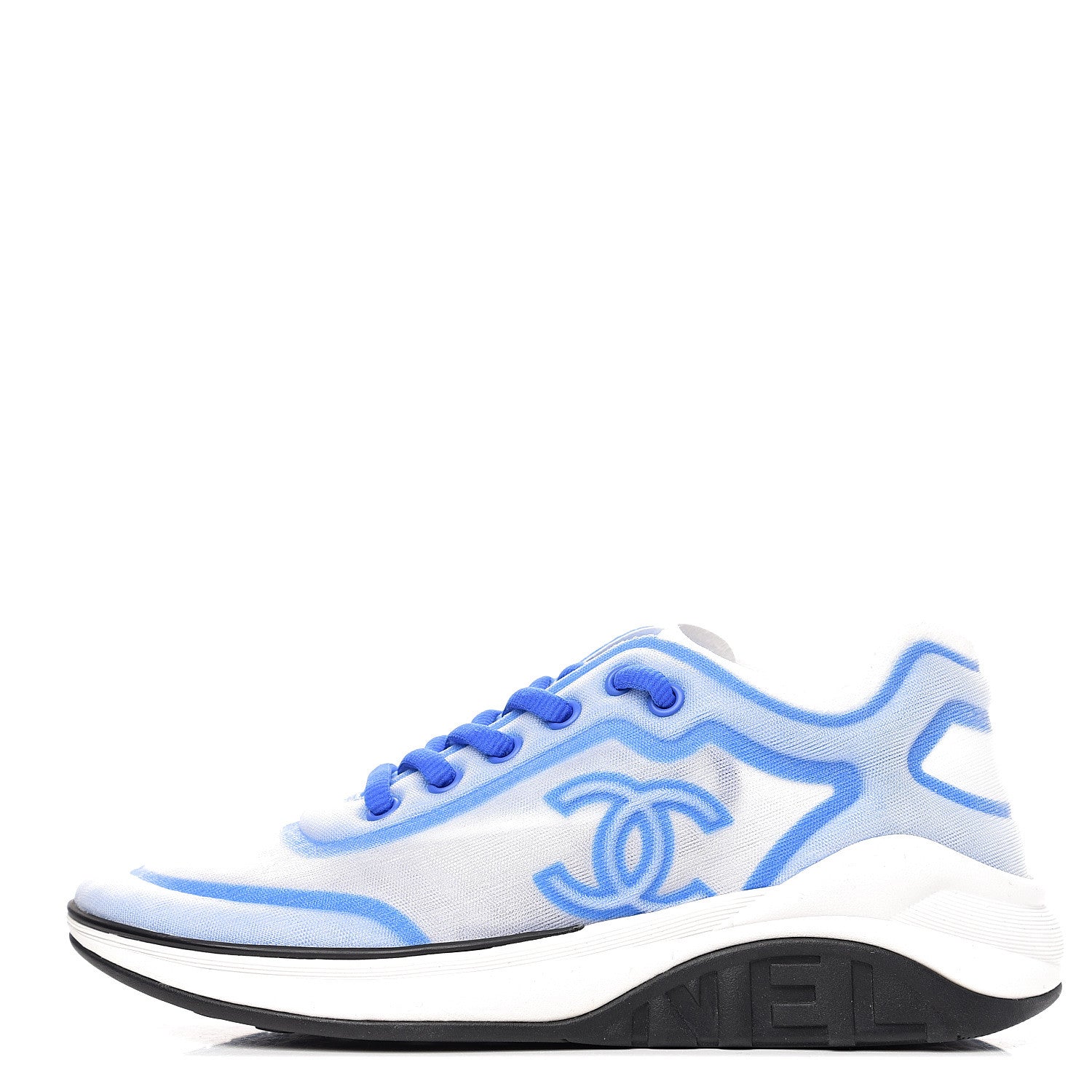 Chanel Calfskin Mesh Lycra Womens Logo Sneakers 36 White Blue 1 of 8