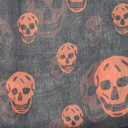 Alexander McQueen Silk Chiffon Skull Scarf Navy Orange 5 of 6