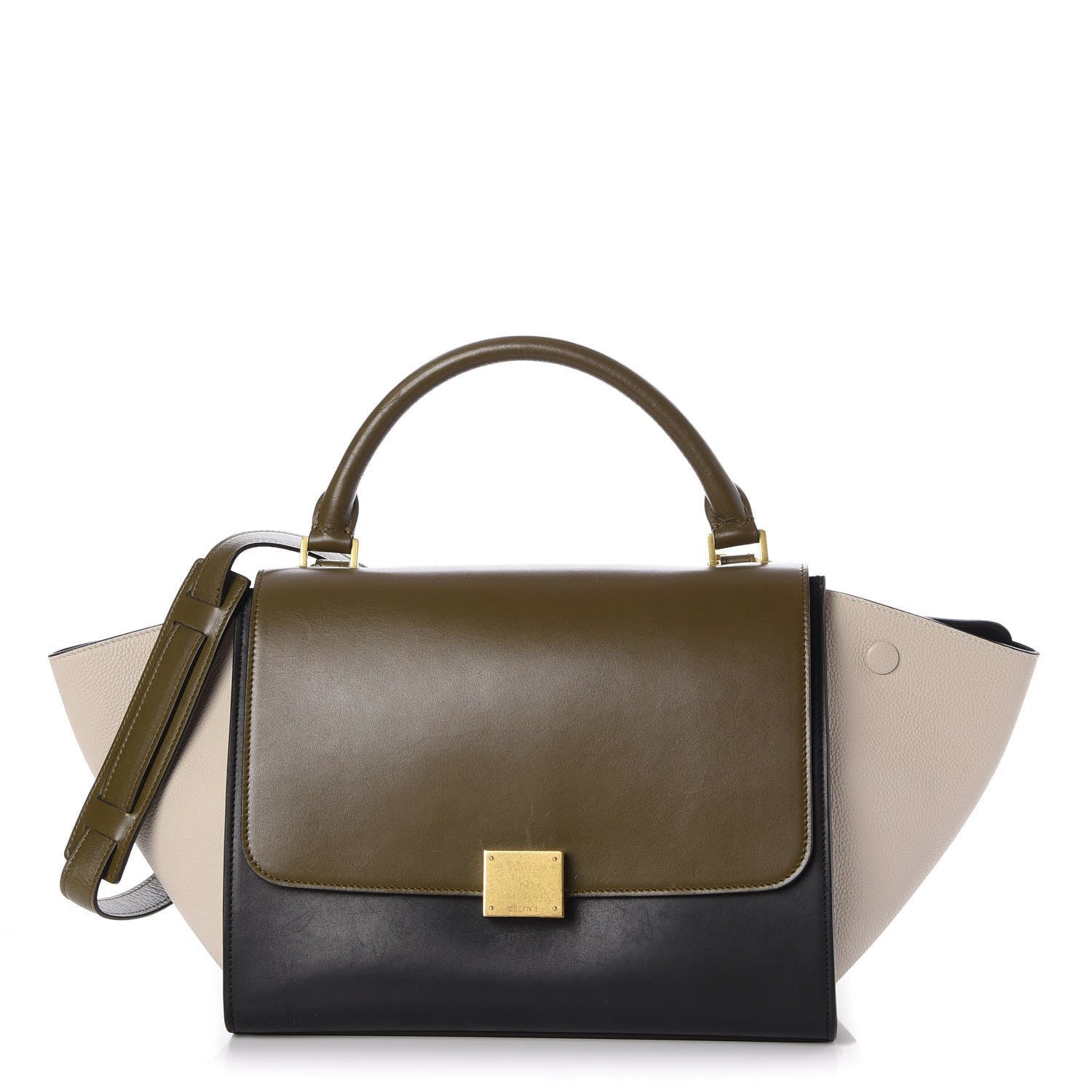 Celine Sleek Calfskin Small Tri-Color Trapeze Moss Green 1 of 11