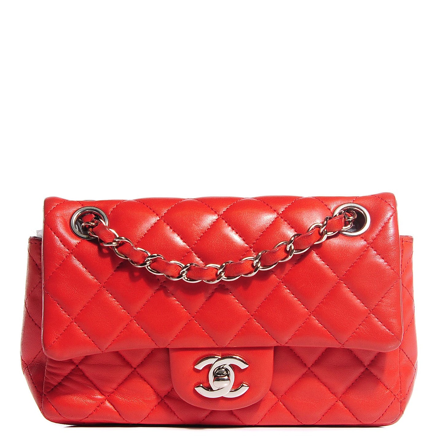 Lambskin Quilted Mini Rectangular Flap Red