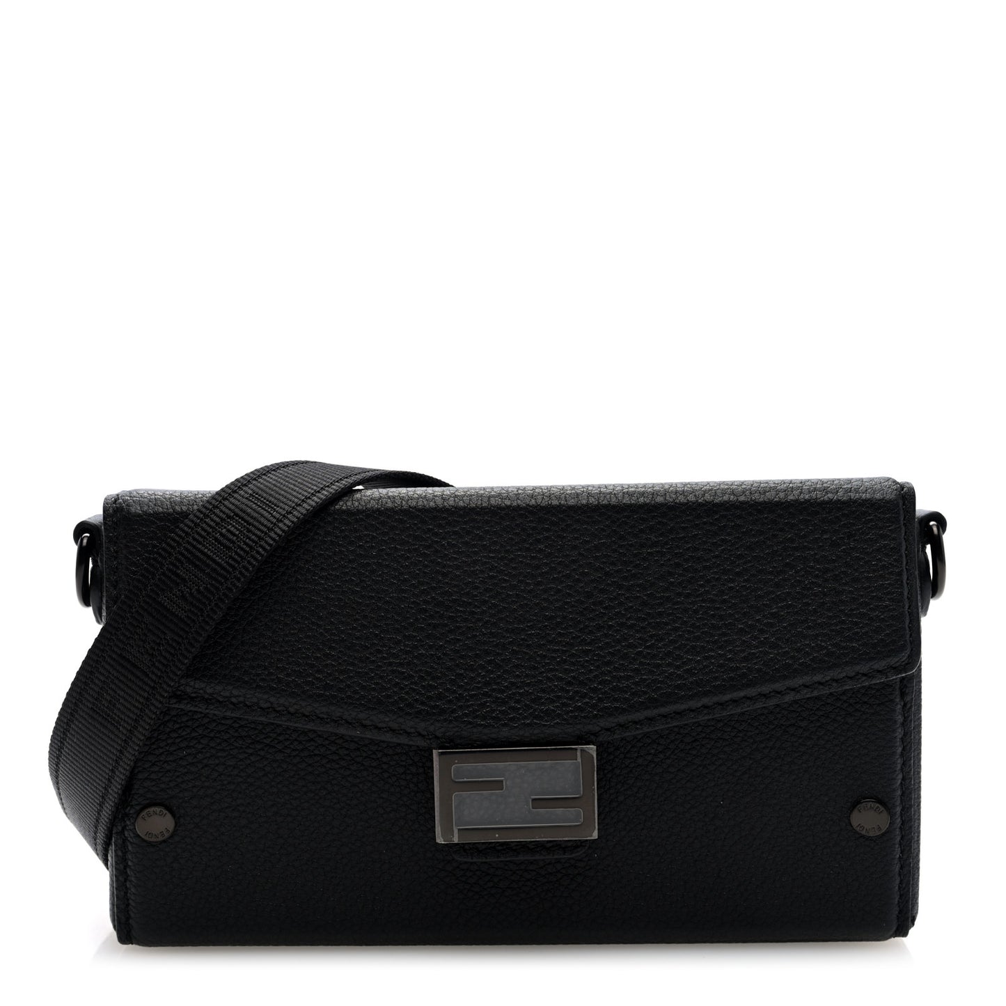 Vitello Cher Baguette Soft Trunk Phone Pouch Black