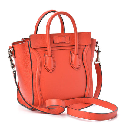 Celine Drummed Calfskin Nano Luggage Vermillion 3 of 9