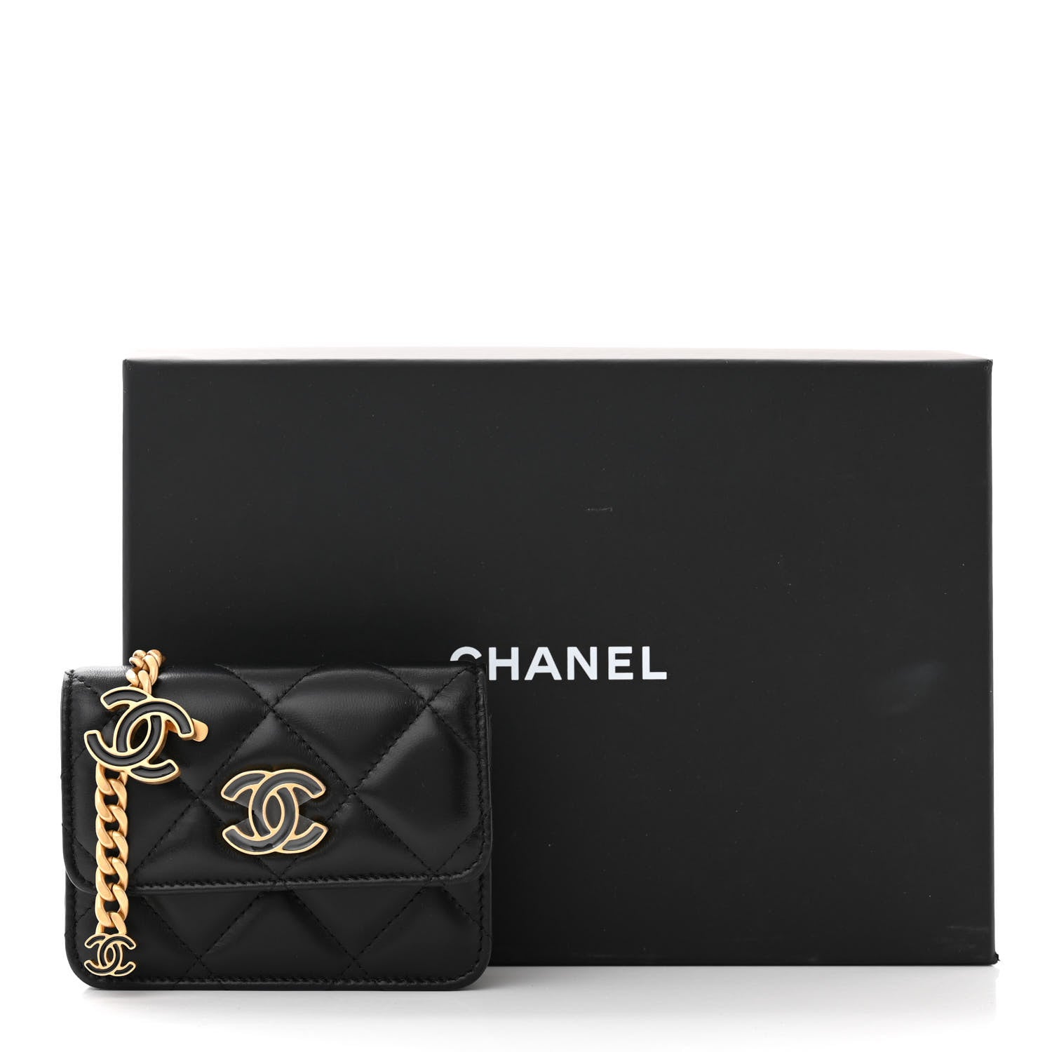 Chanel Lambskin Enamel Quilted Pending CC Flap Belt Bag Black 12 of 12