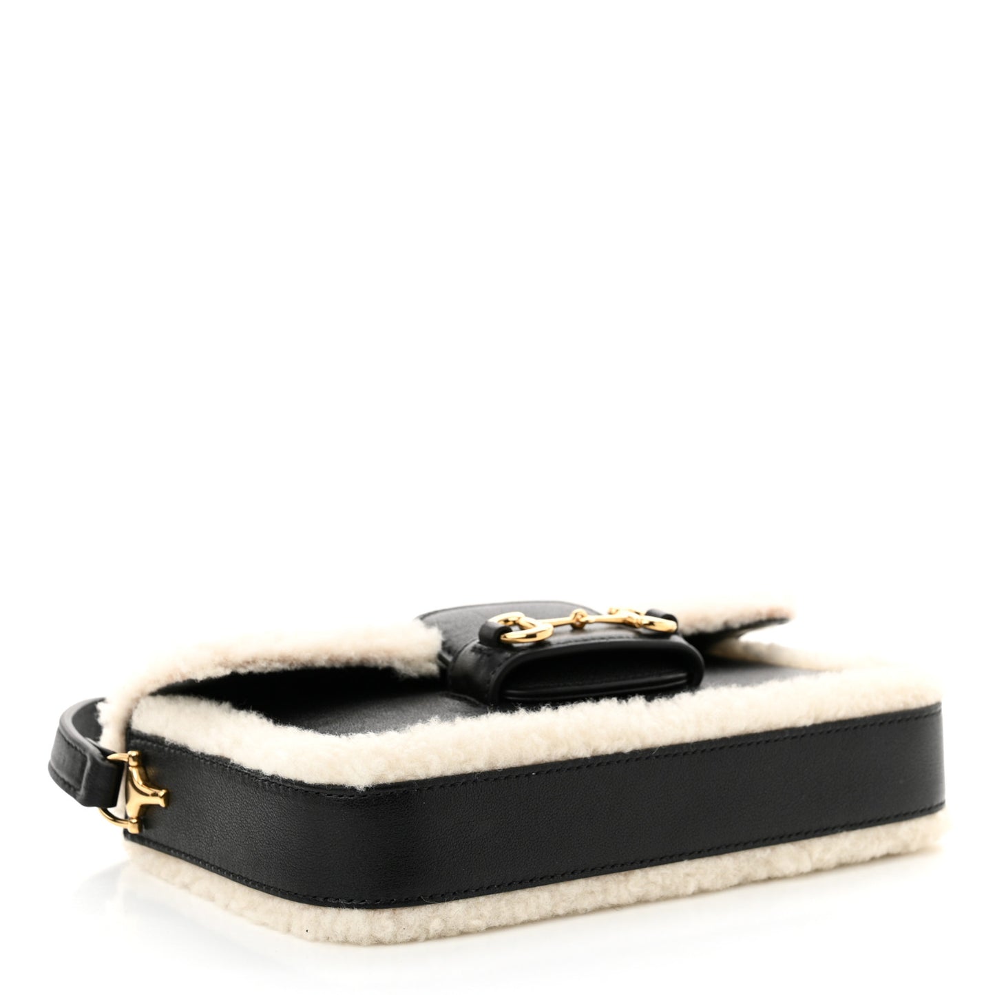 Sakai Be Green Calfskin Shearling Mini Horsebit 1955 Shoulder Bag Black