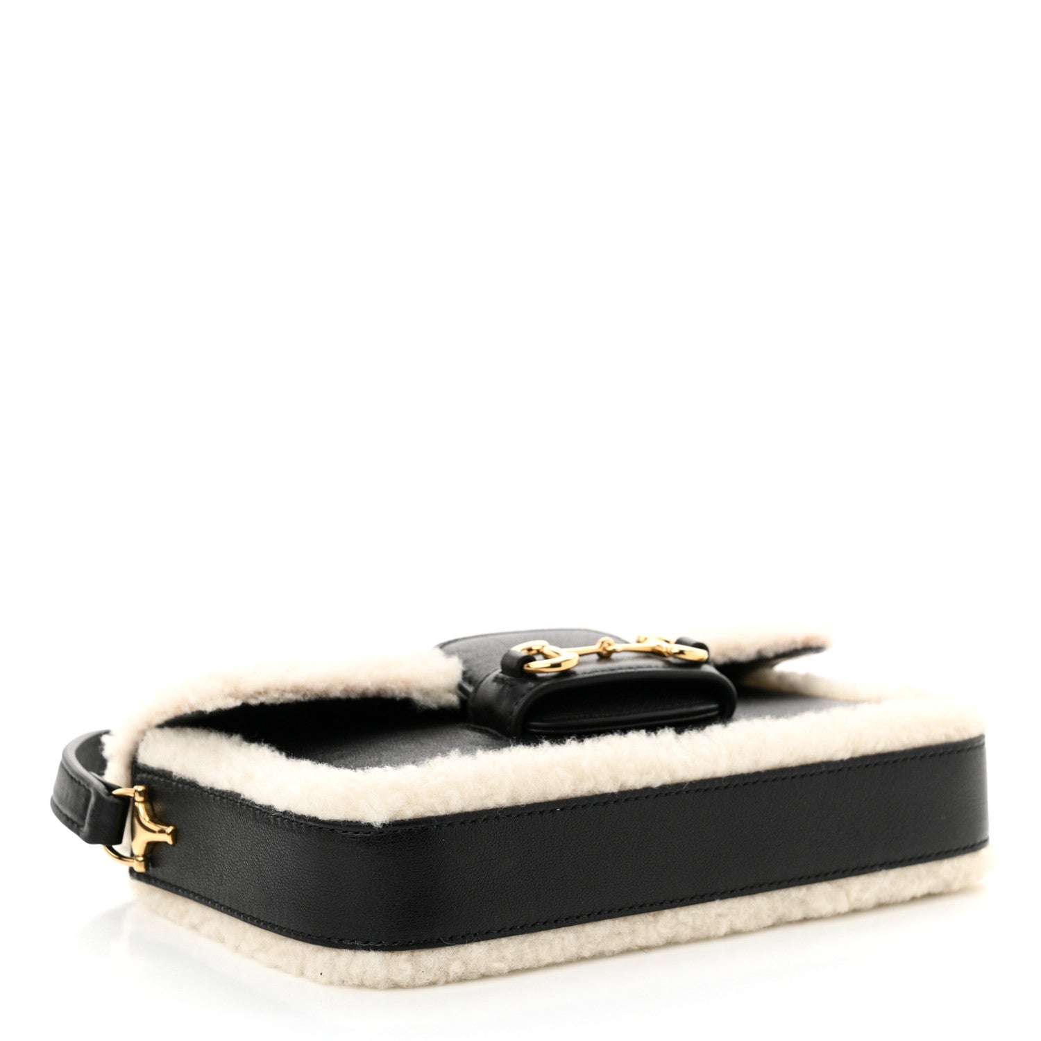 Gucci Sakai Be Green Calfskin Shearling Mini Horsebit 1955 Shoulder Bag Black 5 of 11