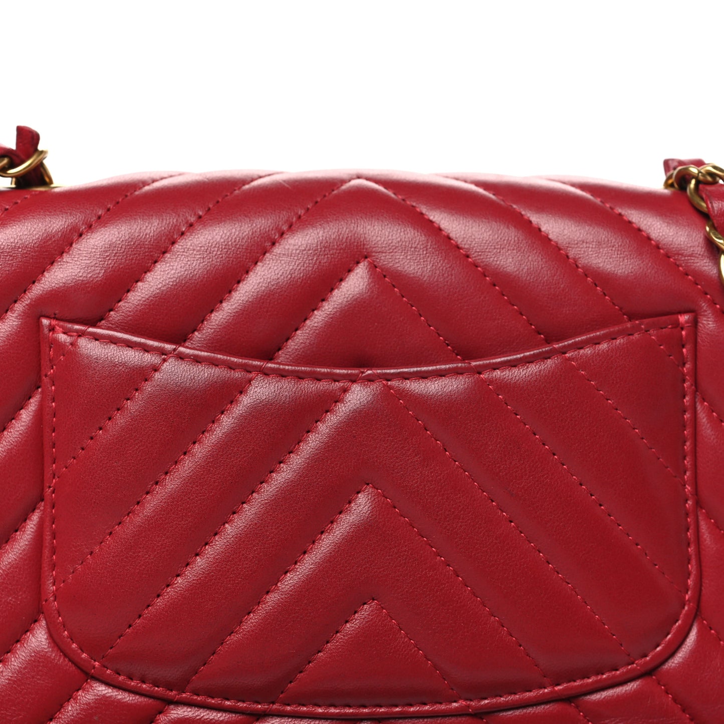 Lambskin Chevron Quilted Mini Rectangular Flap Red