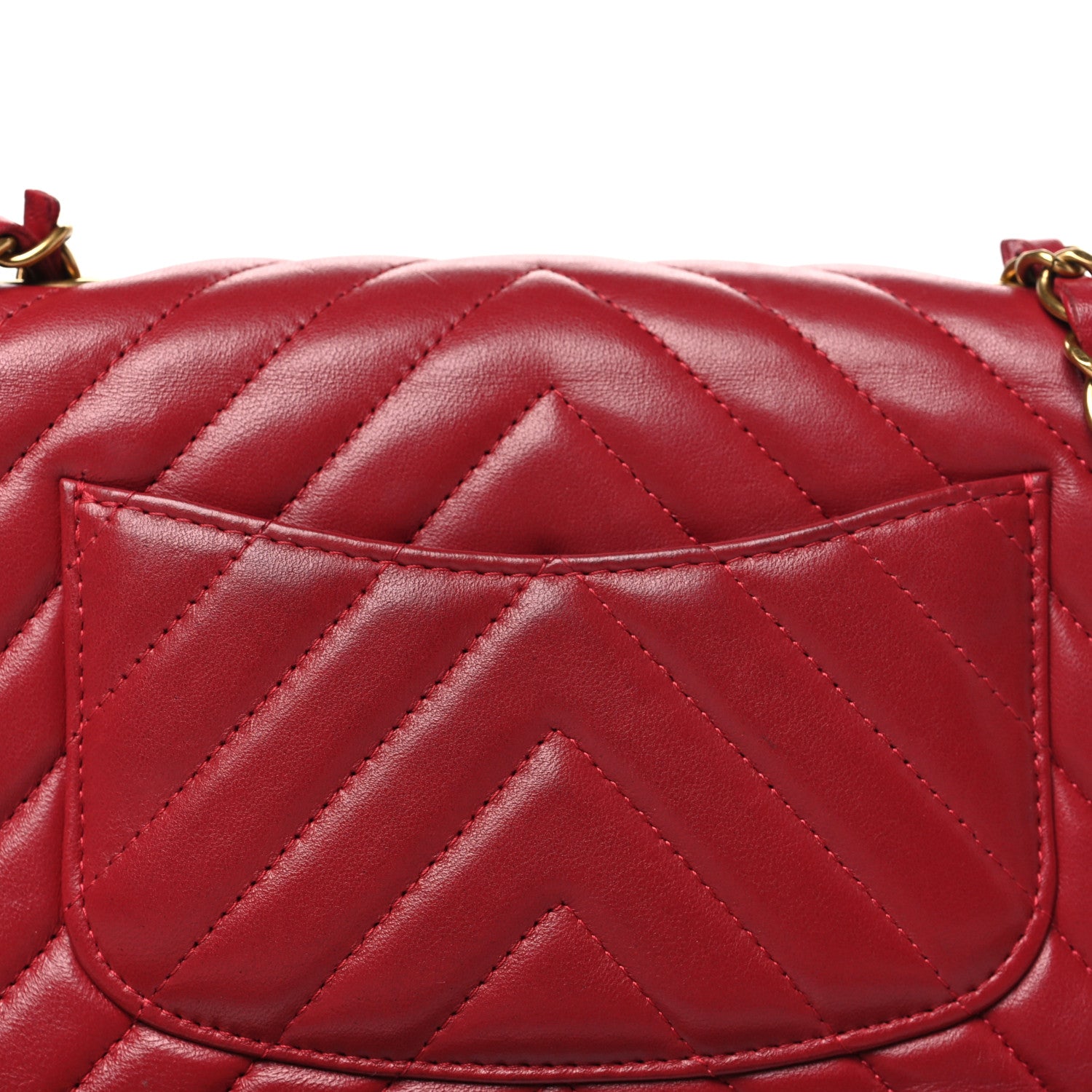 Chanel Lambskin Chevron Quilted Mini Rectangular Flap Red 14 of 15