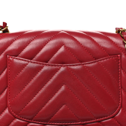 Chanel Lambskin Chevron Quilted Mini Rectangular Flap Red 14 of 15