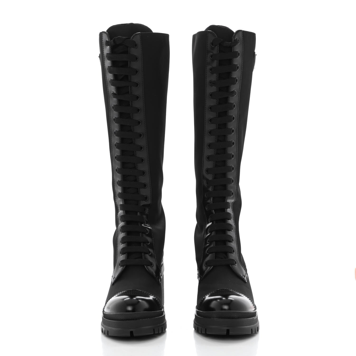 Prada Re-Nylon Spazzolato Metal Triangle Logo Tall 55mm Combat Boots 38 Black 2 of 9