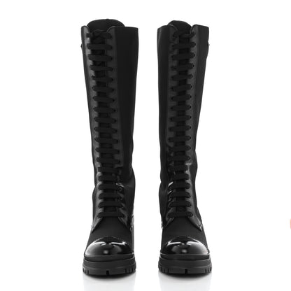 Prada Re-Nylon Spazzolato Metal Triangle Logo Tall 55mm Combat Boots 38 Black 2 of 9