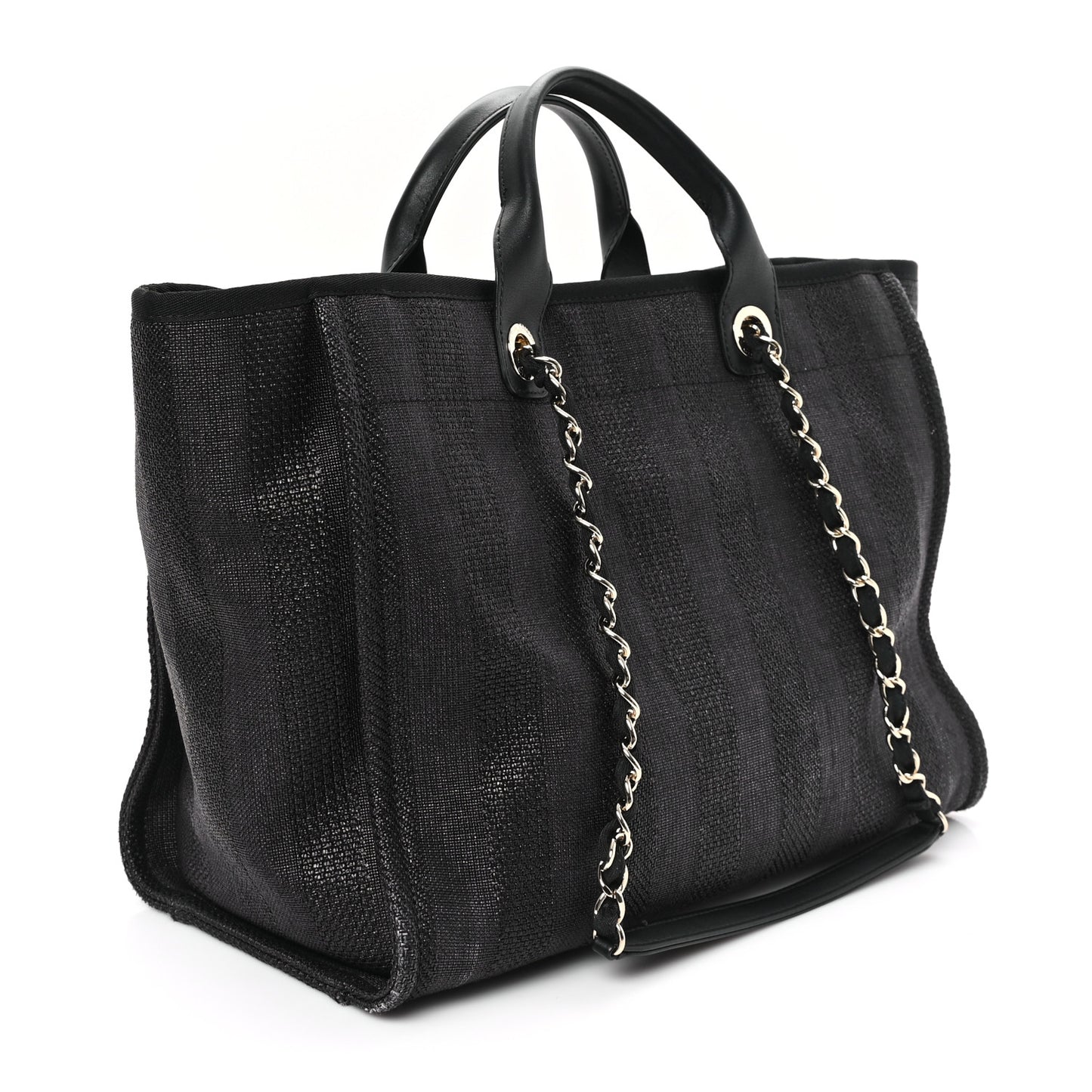 Mixed Fibers Calfskin Striped Medium Deauville Black