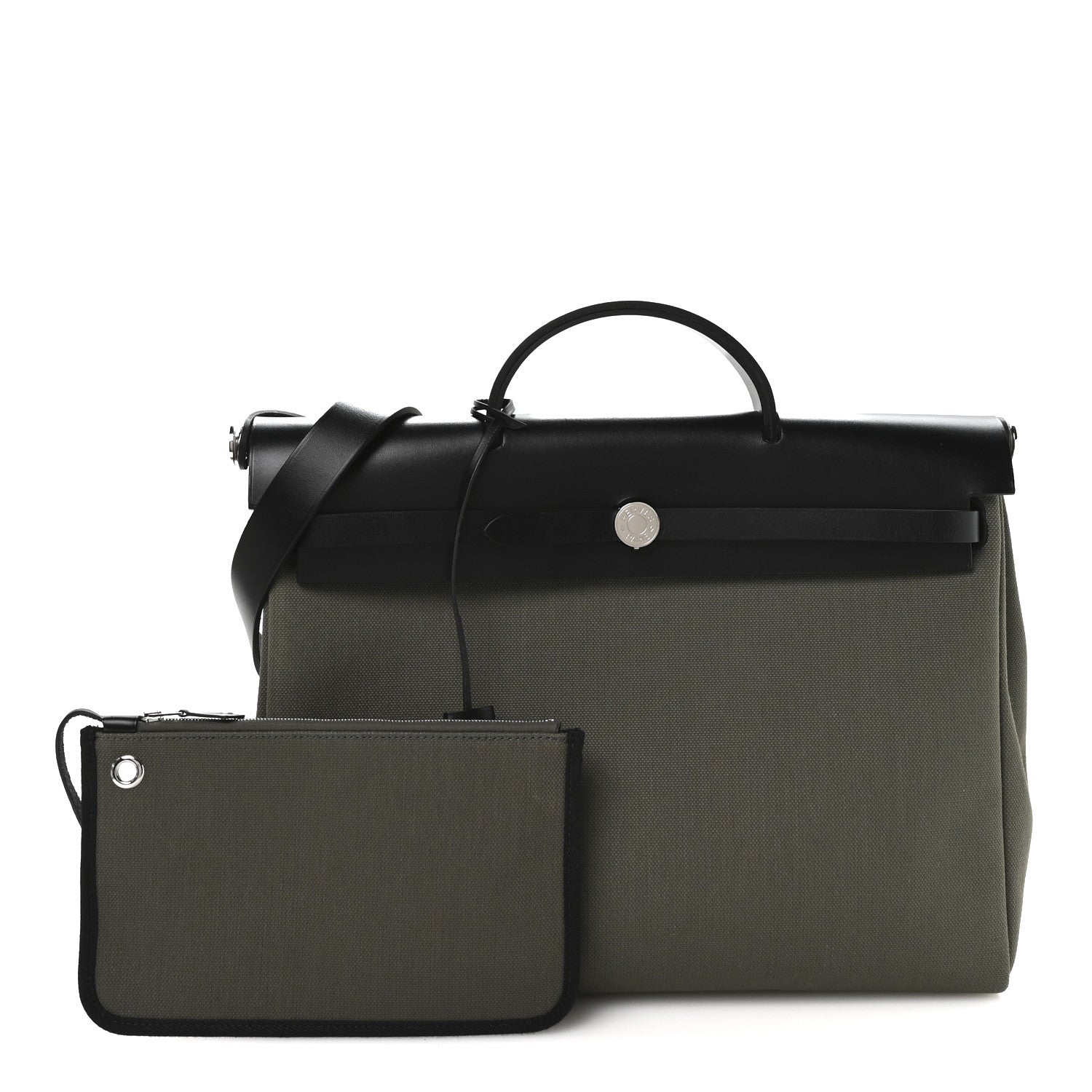Hermes Military Toile Vache Hunter Herbag 39 Kaki Black 3 of 11