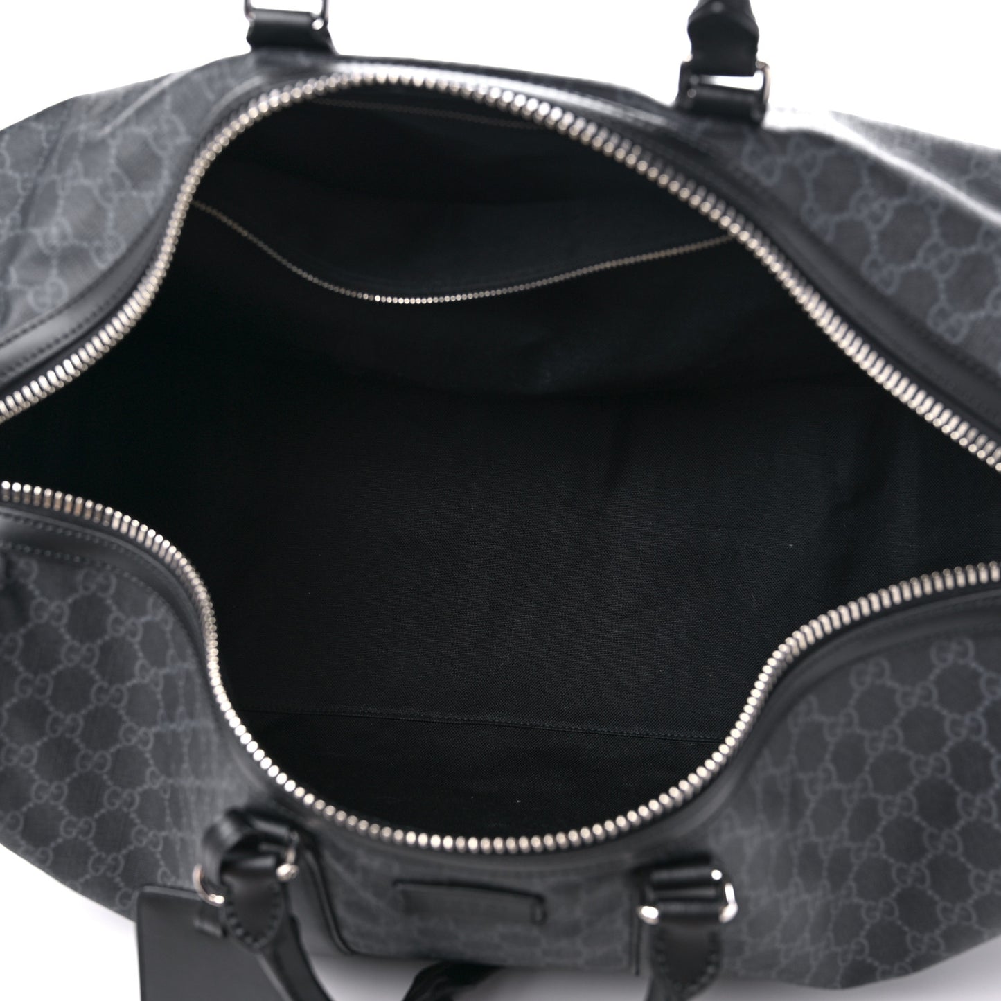 Soft GG Supreme Monogram Appia Calfskin Web Large Carry On Duffle Bag Black Grey