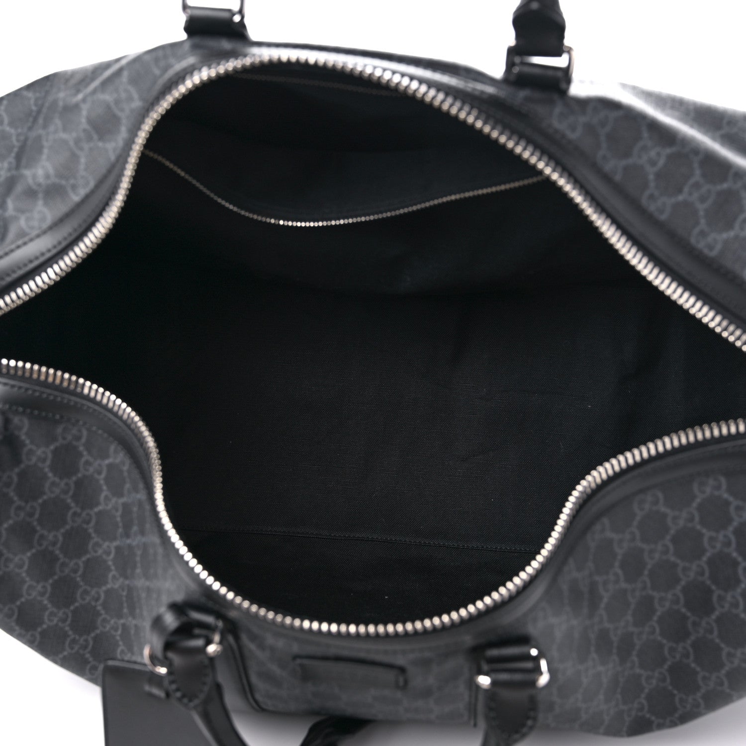 Gucci Soft GG Supreme Monogram Appia Calfskin Web Large Carry On Duffle Bag Black Grey 4 of 10