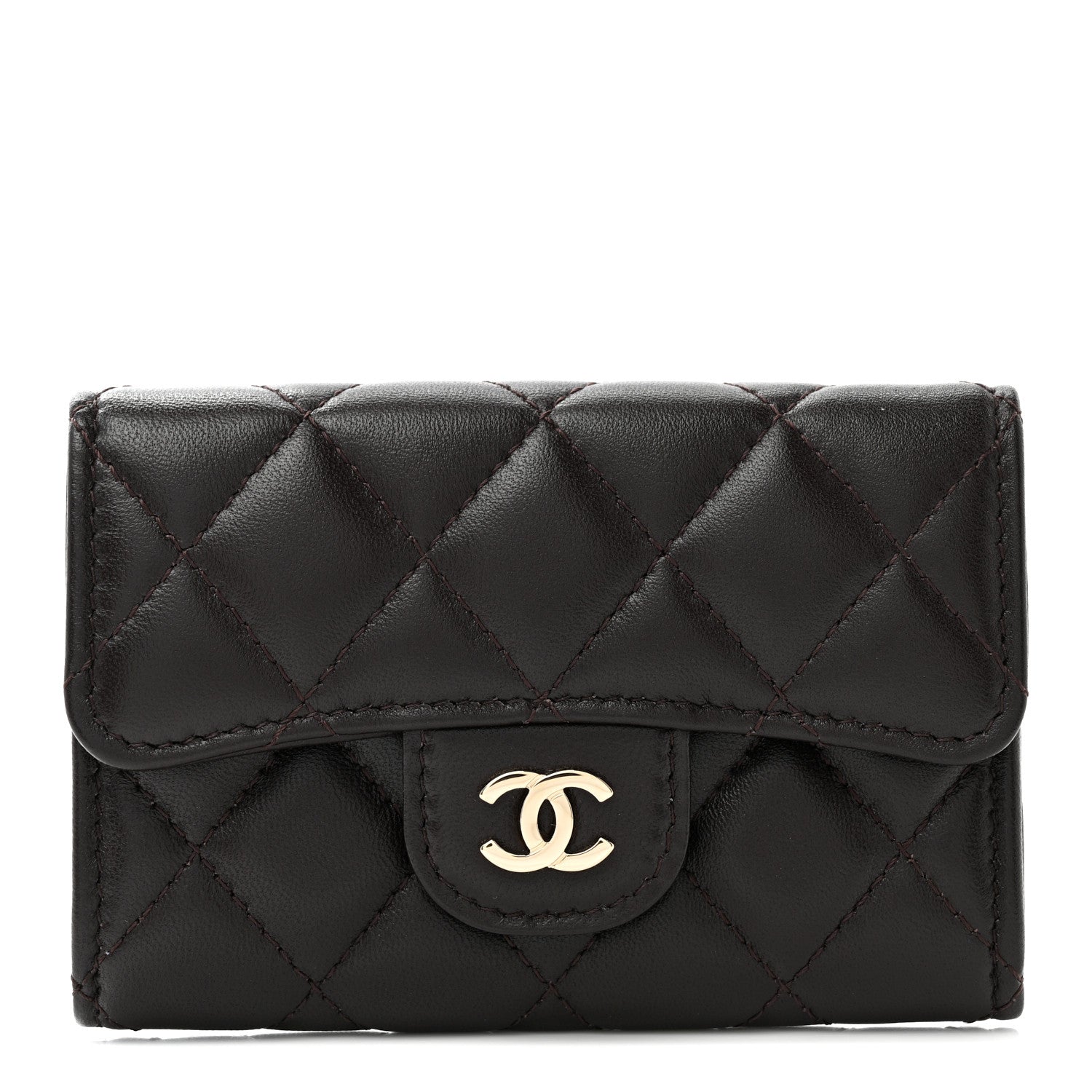 Chanel Lambskin Quilted Flap Card Holder Dark Brown 1 of 8