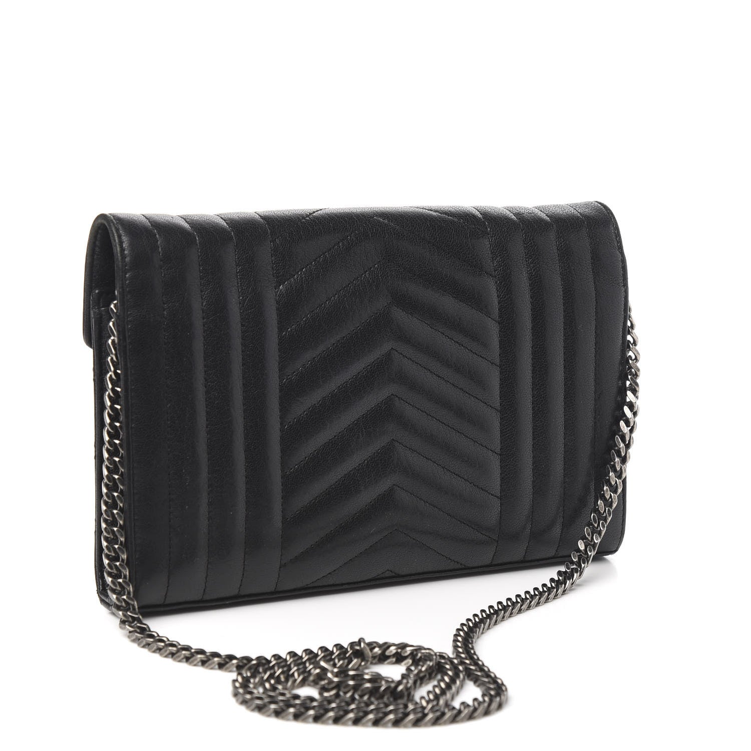 Saint Laurent Sheepskin Tri-Quilt Monogram Envelope Chain Wallet Black 3 of 11