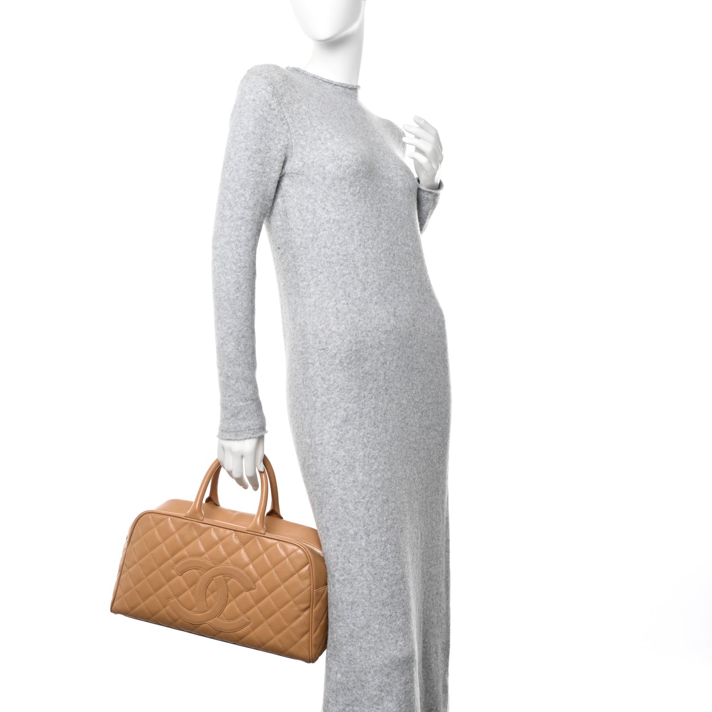 Caviar Quilted Large Bowler Bag Beige