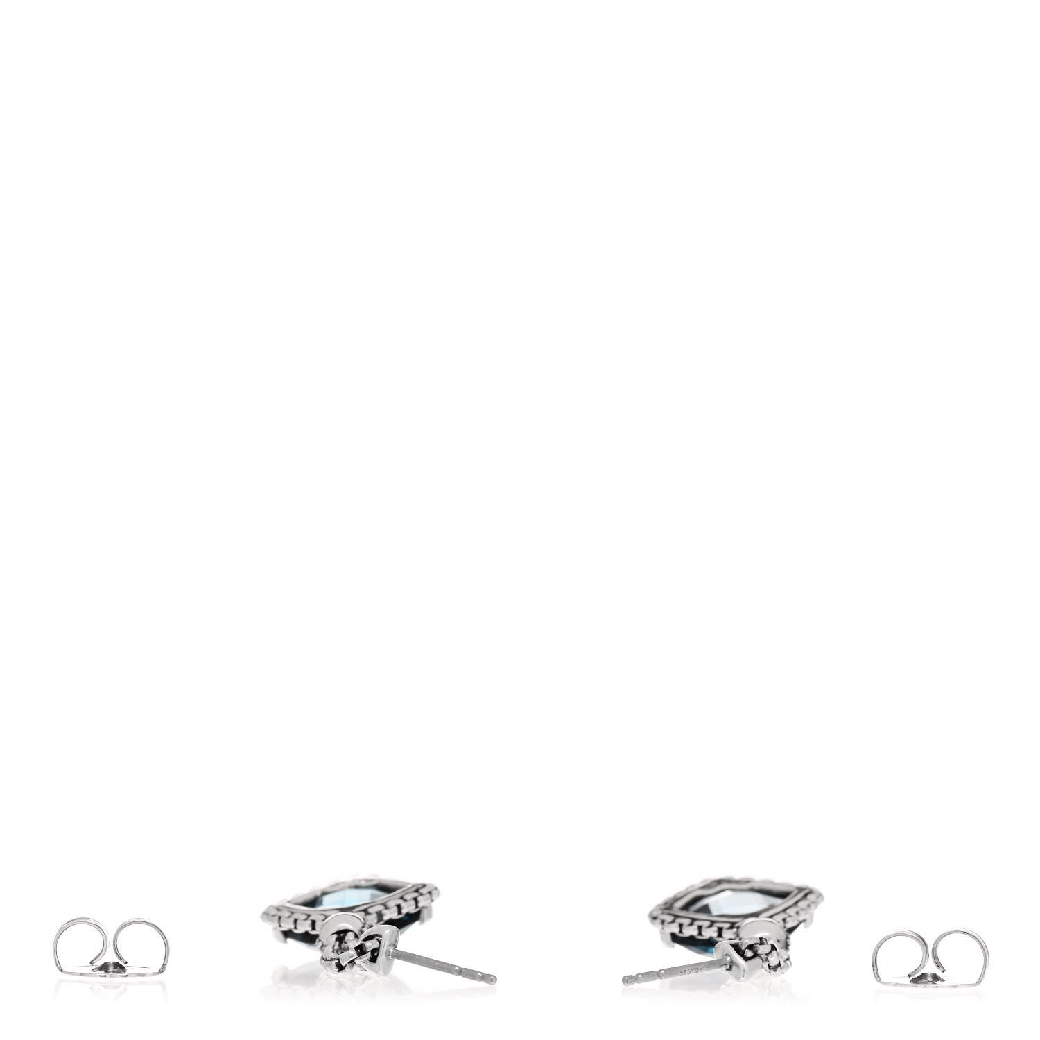 David Yurman Sterling Silver Diamond Blue Topaz Cushion On Point Drop Earrings 3 of 4