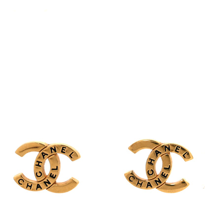 Chanel Metal CC Paris Button Stud Earrings Gold 1 of 4