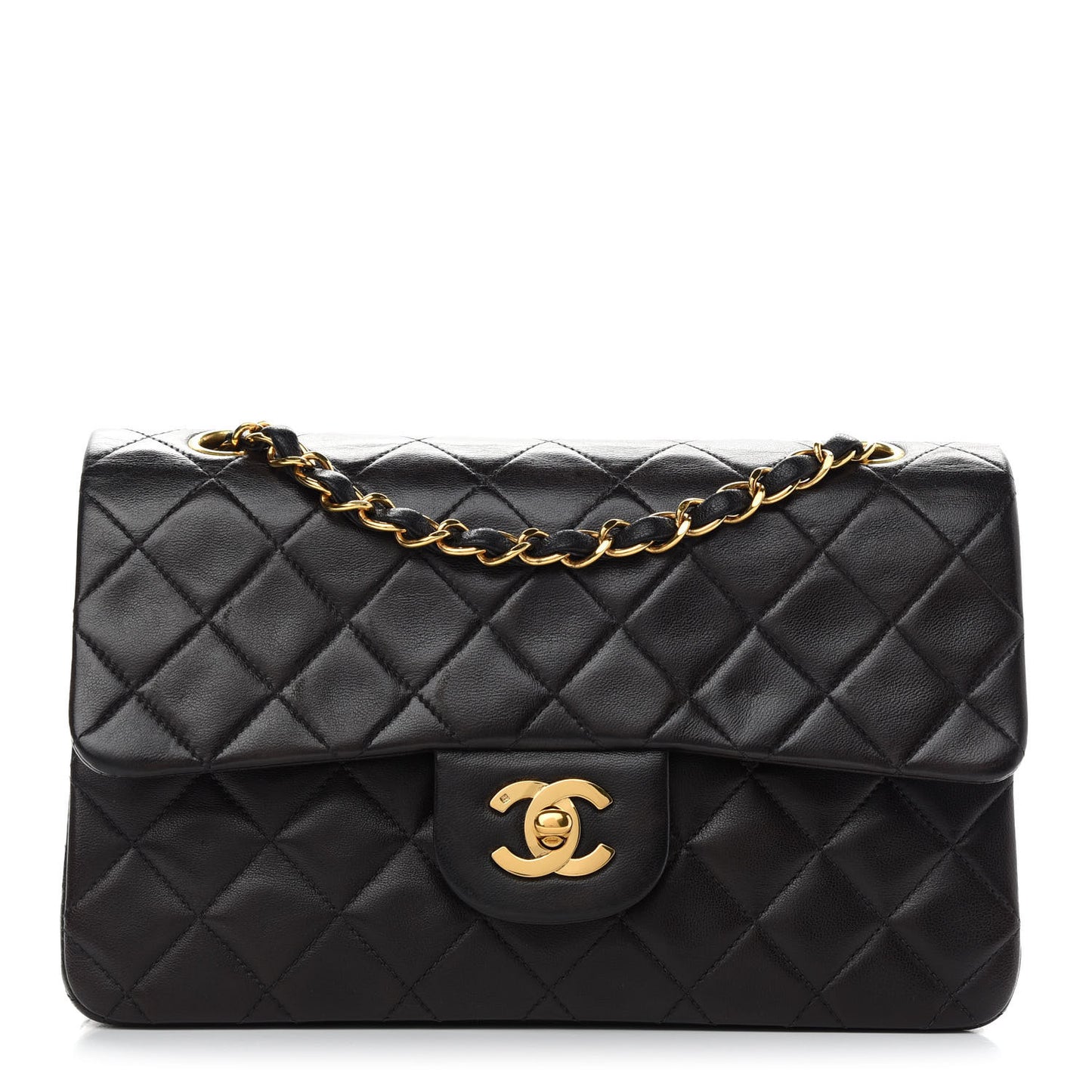 Lambskin Quilted Small Double Flap Black
