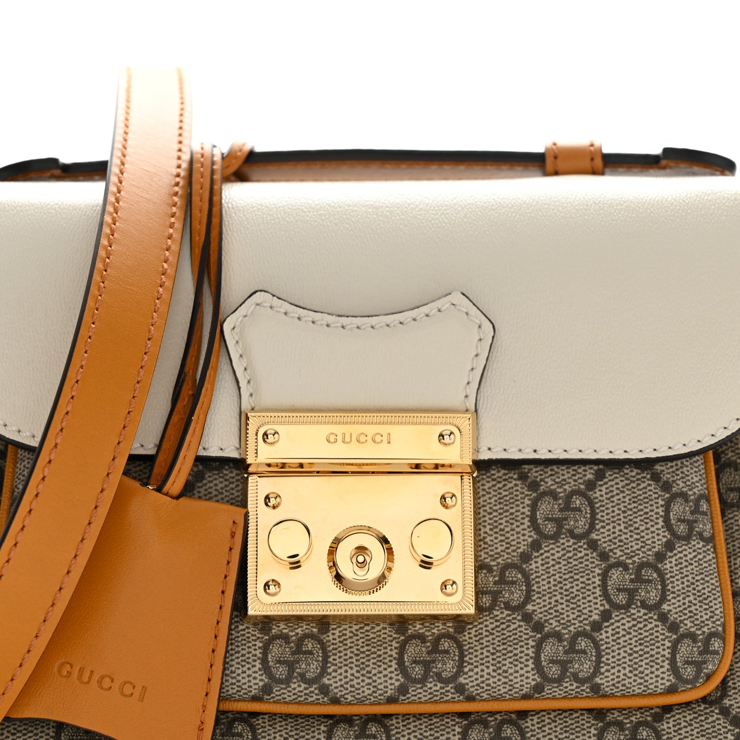 GG Supreme Monogram Calfskin Mini Padlock Flap Pocket Shoulder Bag Beige Mystic White Sun Oil