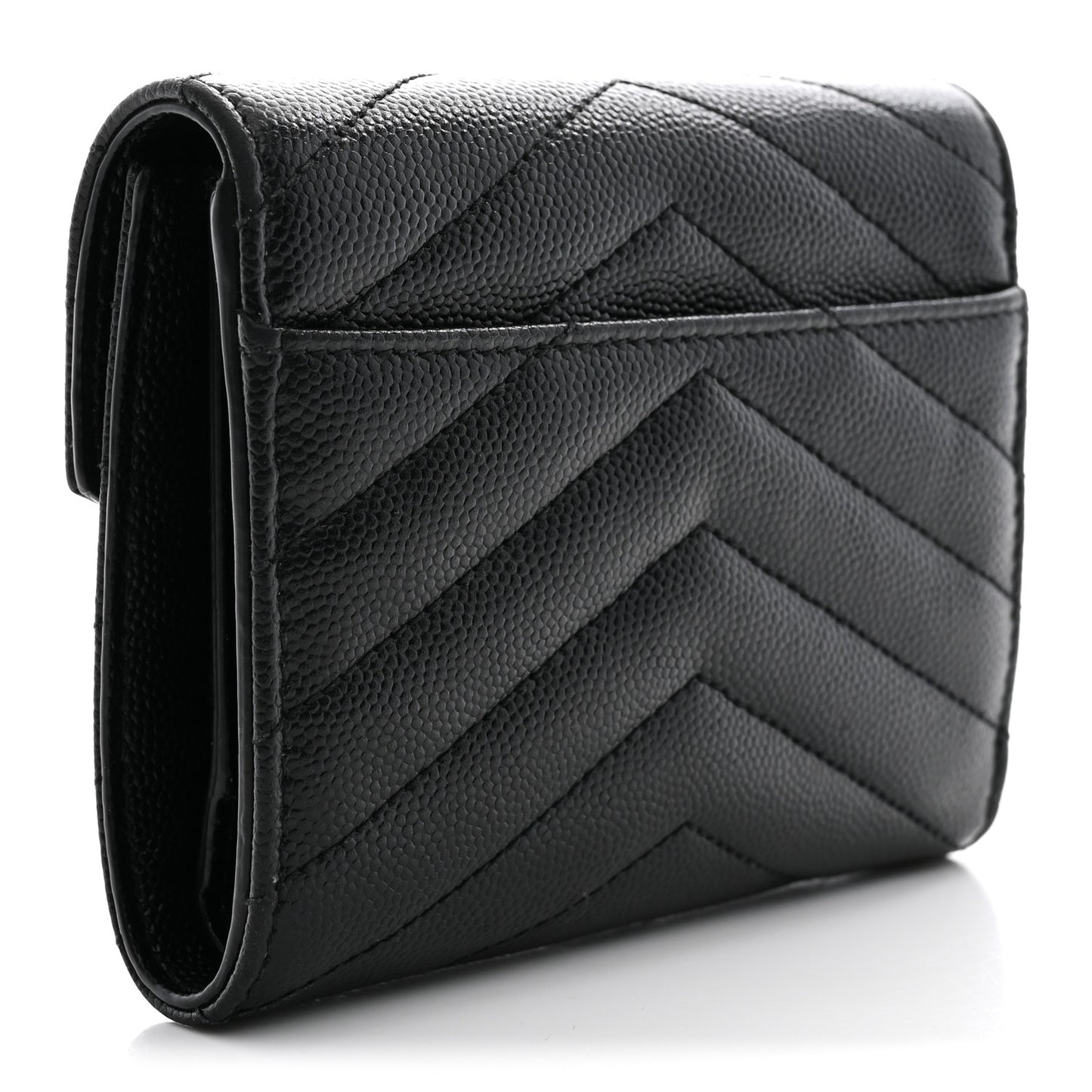 Grain De Poudre Matelasse Chevron Monogram Compact Tri Fold Wallet Black