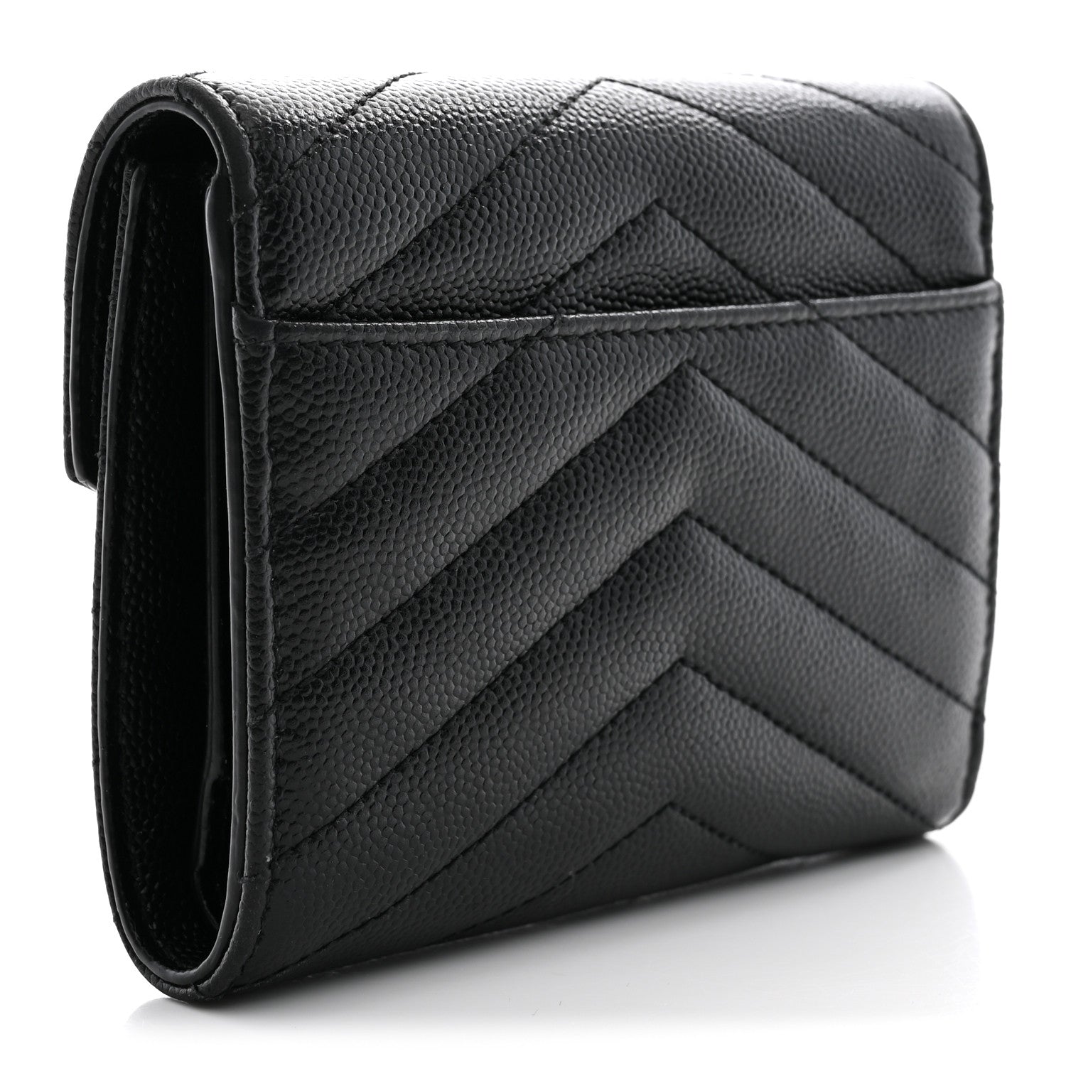 Saint Laurent Grain De Poudre Matelasse Chevron Monogram Compact Tri Fold Wallet Black 3 of 11