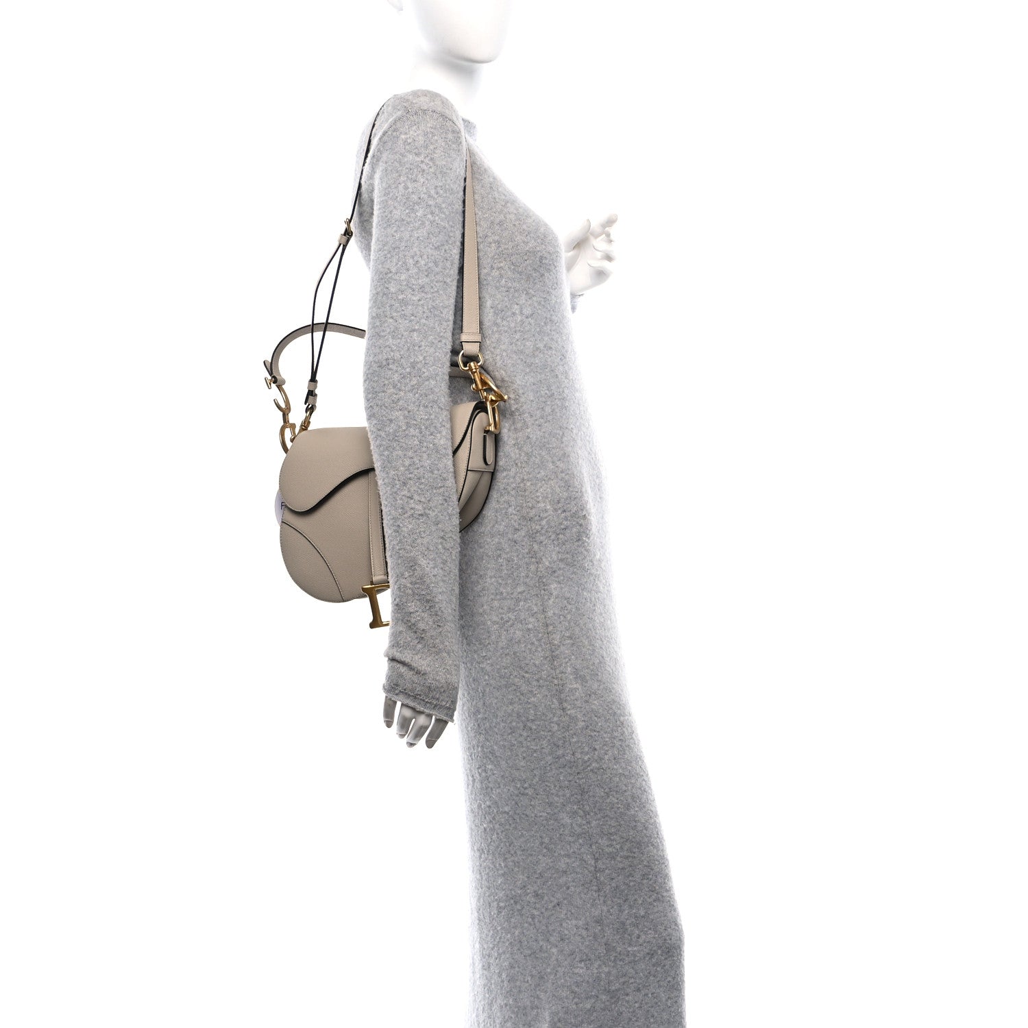 Christian Dior Grained Calfskin Saddle Bag With Strap Warm Taupe 2 of 10