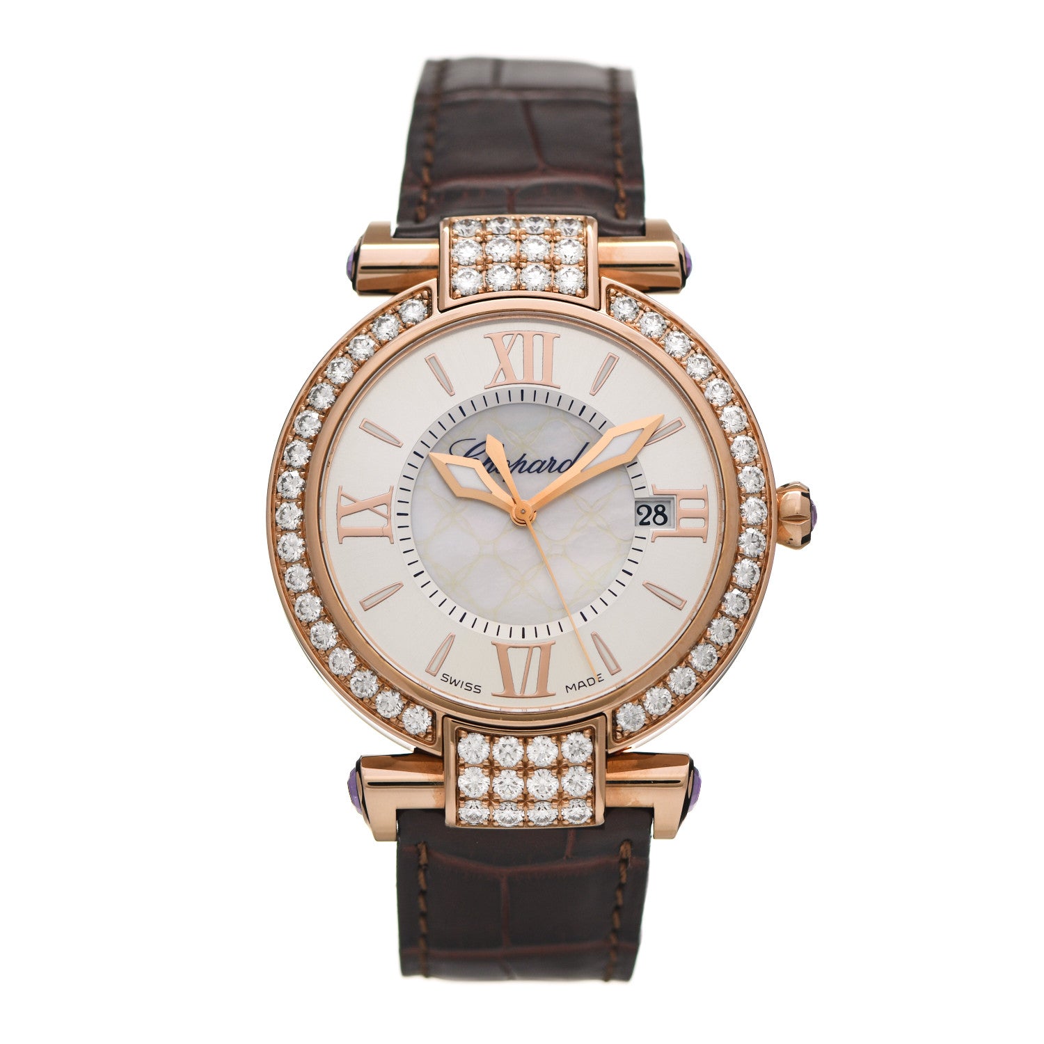 Chopard 18K Rose Gold Alligator Diamond Bezel Mother of Pearl 36mm Imperiale Quartz Watch 1 of 4